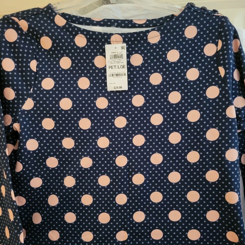 Charter Club Navy Blue Polka Dot Top
